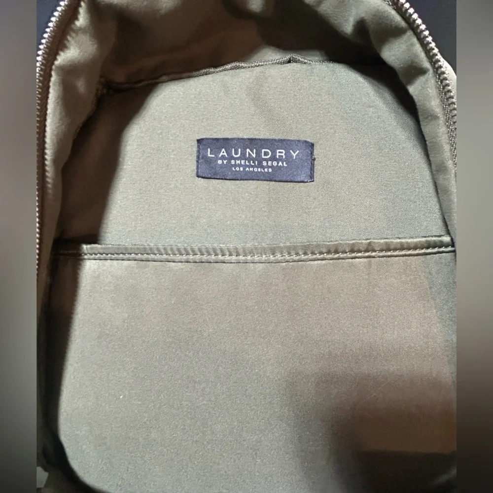 Laundry By Shelli Segal Olive Army Green Backpack w Leather Trim-NWOT-